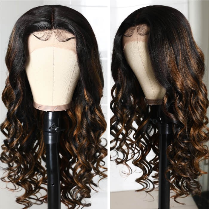 Kriyya Bronde Highlight Virgin Hair T Part Lace Wig Balayage Body Wave Lace Wigs