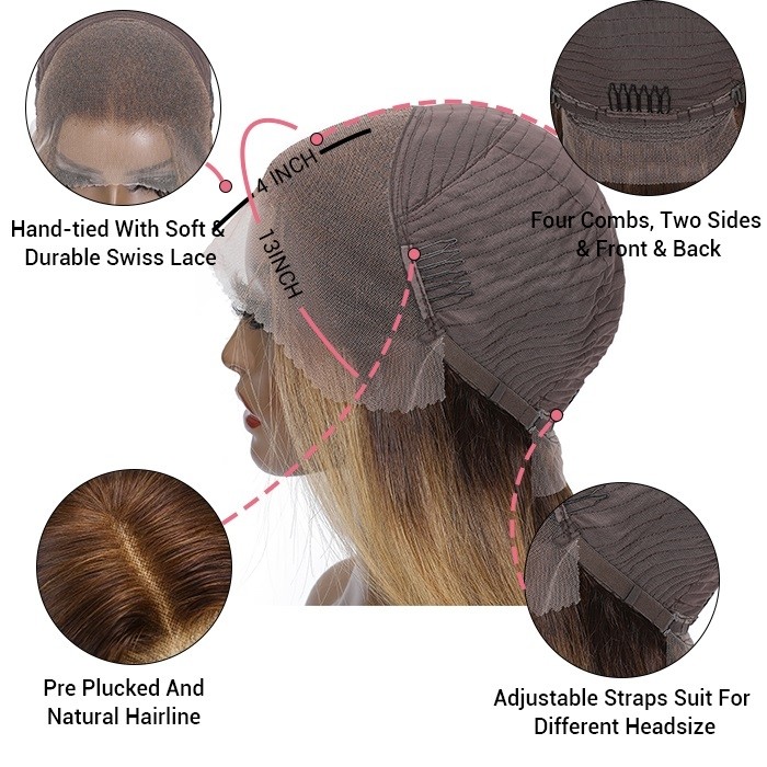 Kriyya Golden Blonde Short Straight Bob Wig With Dark Roots Human Hair 13×4 Lace Front Wigs With Baby Hair 150% Density