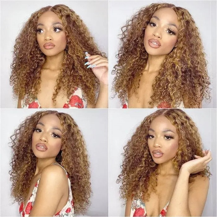 Kriyya Pre Plucked Honey Blonde Lace Front Human Hair Wig Ombre Deep Wave  Hair Wig With Baby Hair 150% Density 