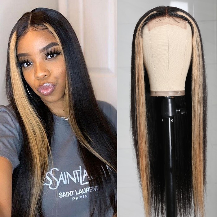 Kriyya Face Framing Highlight Lace Human Hair Wig #27 Highlight  Middle Part Lace Wig 150% Density