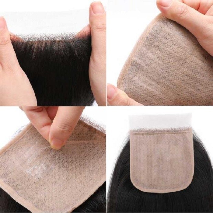 Kriyya Jerry Curly Hair 3 Bundles With 4x4 PU Skin Base Closure Fake Scalp Human Hair Natural Color