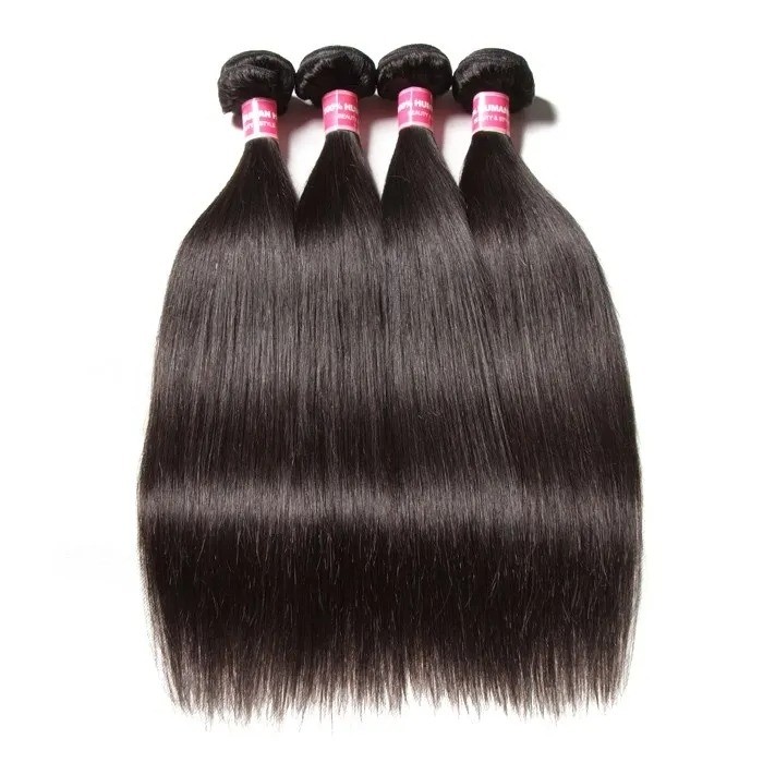 Kriyya Straight Human Hair 4 Bundles With 4X4 Pu Scalp Closure 16-20 Inch Natural Color