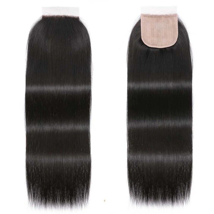 Kriyya Straight Human Hair 4 Bundles With 4X4 Pu Scalp Closure 16-20 Inch Natural Color
