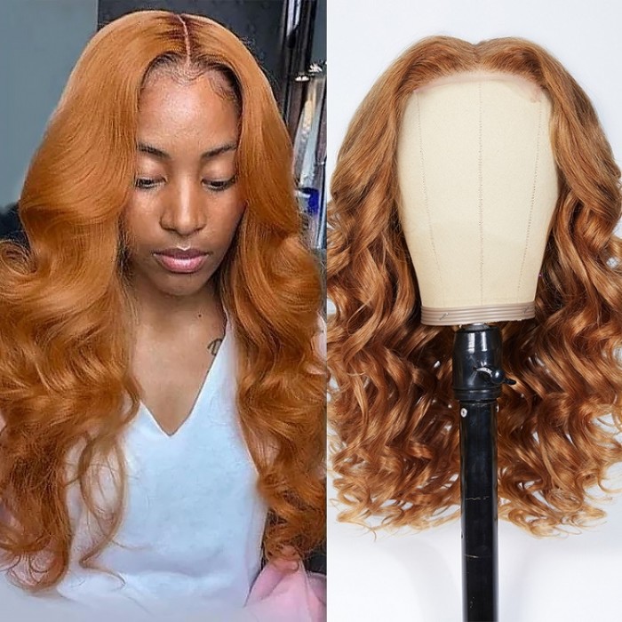 Kriyya New 4X4 Body Wave Lace Part Wig Rich Reddish Blonde Brown Color Human Hair Wig #30B
