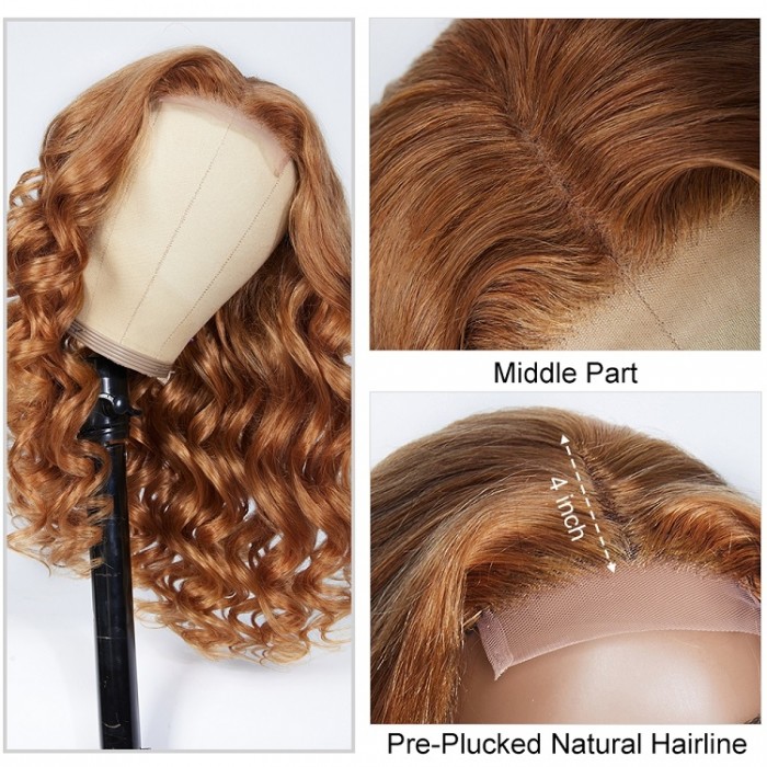 Kriyya New 4X4 Body Wave Lace Part Wig Rich Reddish Blonde Brown Color Human Hair Wig #30B