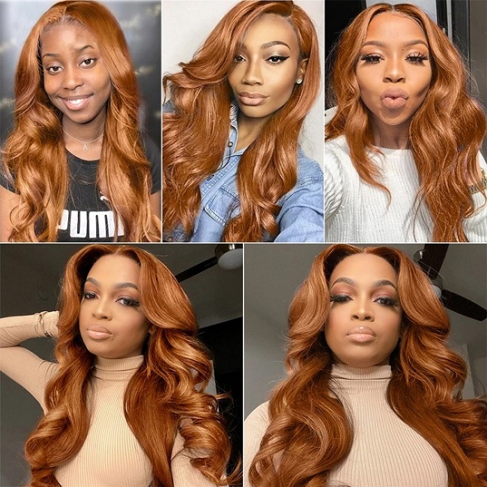Kriyya New 4X4 Body Wave Lace Part Wig Rich Reddish Blonde Brown Color Human Hair Wig #30B