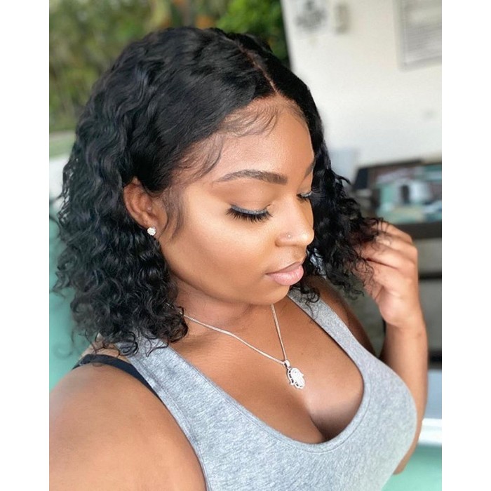 Kriyya 180% Density Short Water Wave Bob Wig 13x4 Lace Front Wigs Human Hair