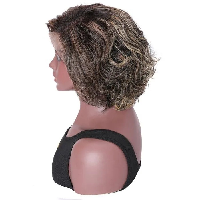 Kriyya Short Wavy Bob Wigs Honey Blonde Highlight 13x4 Lace Front Wigs Virgin Hair 150% Density