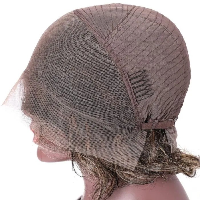 Kriyya Short Wavy Bob Wigs Honey Blonde Highlight 13x4 Lace Front Wigs Virgin Hair 150% Density