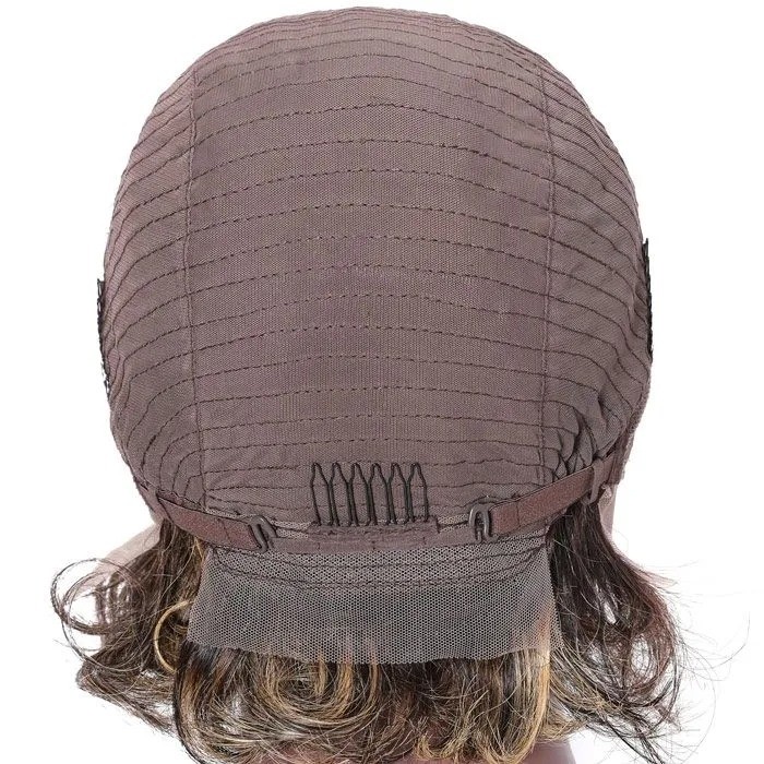 Kriyya Short Wavy Bob Wigs Honey Blonde Highlight 13x4 Lace Front Wigs Virgin Hair 150% Density