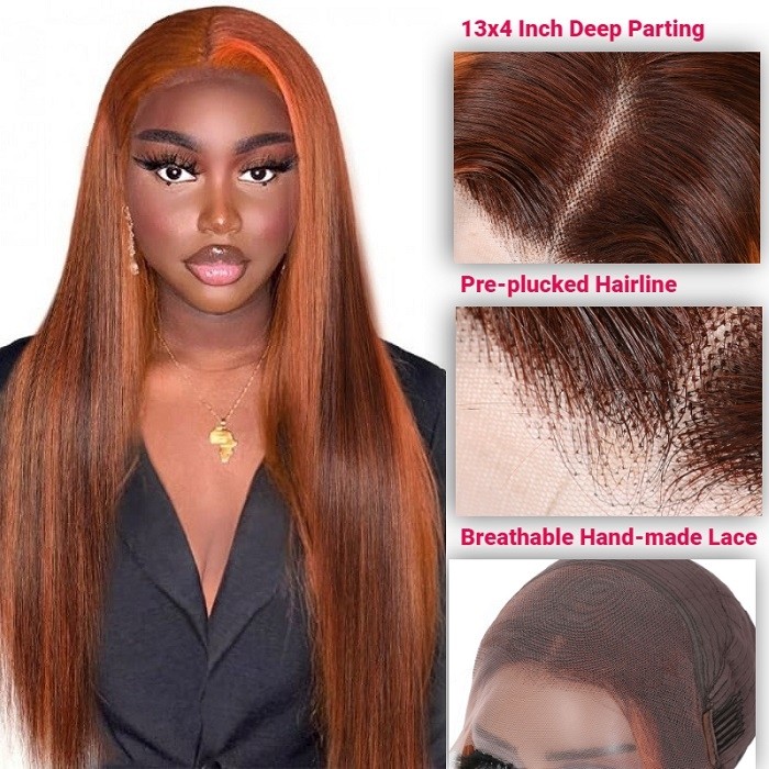 Kriyya Highlight Ginger Orange Lace Frontal Wigs Human Hair Pre Plucked with Baby Hair Silky Straight