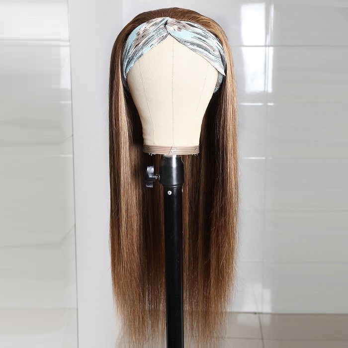 Kriyya Highlight Straight Human Hair Headband Wigs Honey Blonde 150% Density Glueless Human Hair Wigs