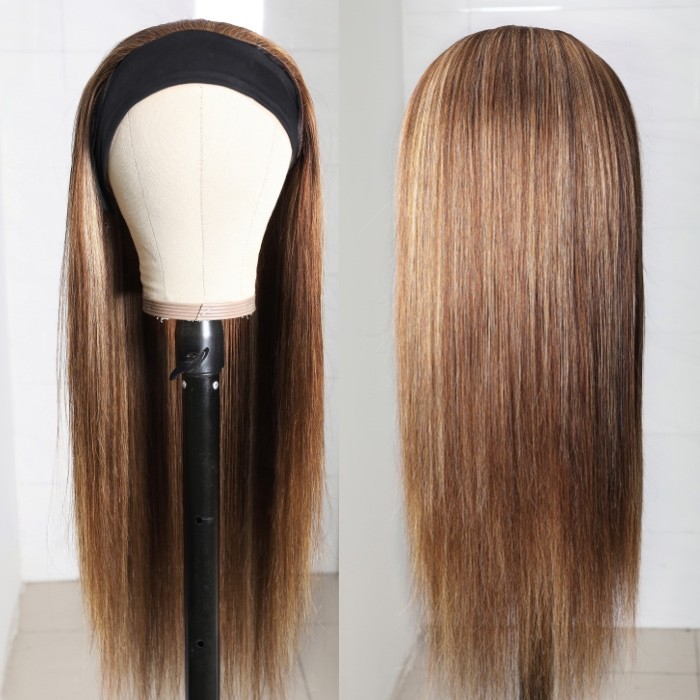 Kriyya Highlight Straight Human Hair Headband Wigs Honey Blonde 150% Density Glueless Human Hair Wigs