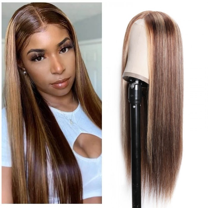 Kriyya 13x4 Straight Wigs Lace Front Wigs Honey Blonde Highlight Human Hair Wigs With Streaks 150% Density