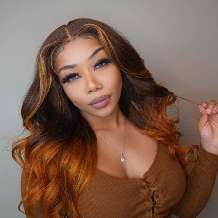 BOGO Sale ~ Kriyya Straight Lace Closure Wig Copper Red Ombre Color
