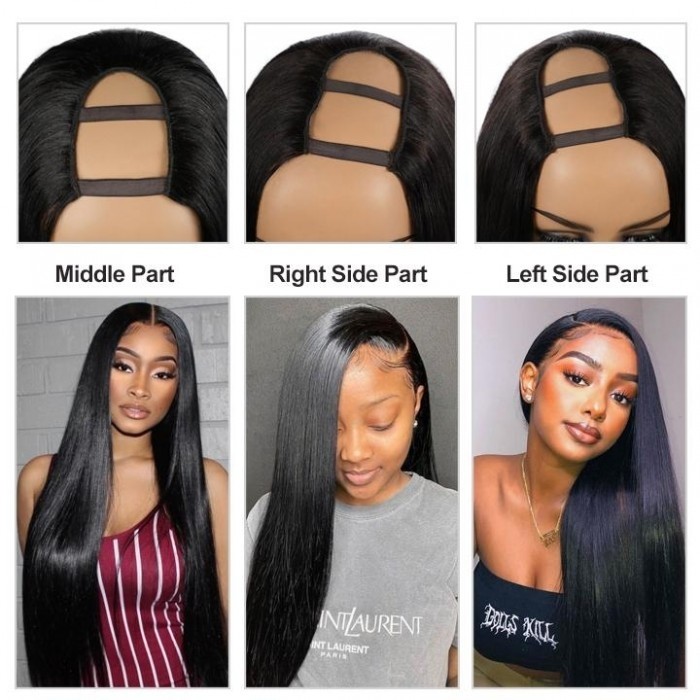Kriyya Straight U Part Wig Glueless Virgin Human Hair Wigs U Shape Wigs 150% Density Natural Color