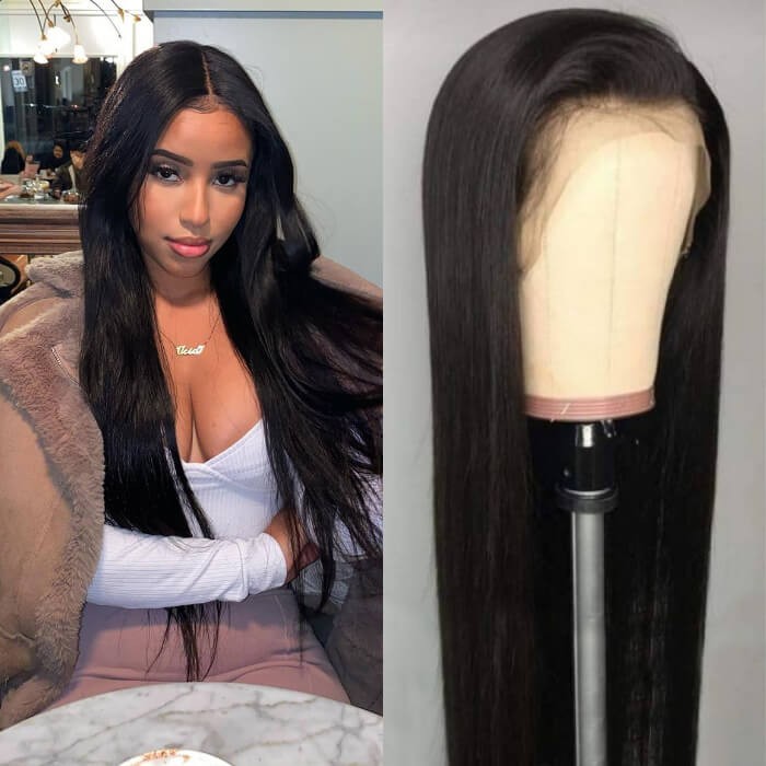 Kriyya Straight Lace Front Wig Pre-Plucked 13x6 Transparent Lace Wig 150% Density 