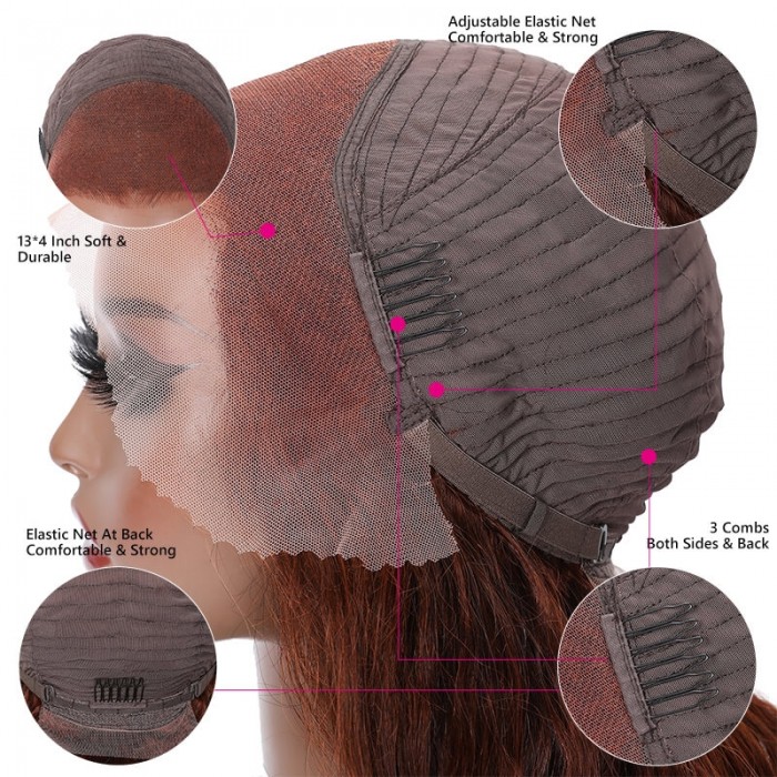 Kriyya Strawberry Brunette Human Hair Body Wave Wig 13x4 Lace Front With Baby Hair 150% Density