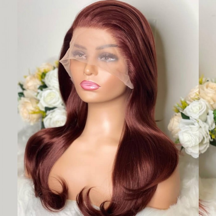Kriyya Strawberry Brunette Human Hair Body Wave Wig 13x4 Lace Front With Baby Hair 150% Density