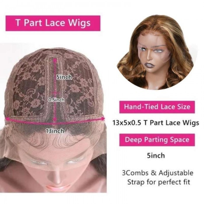 Kriyya Honey Blonde Highlight Ombre Straight Human Hair Wig Piano Colored 13x5 T Part Lace Front Wigs