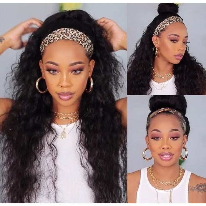Kriyya Water Wave Headband Wigs 150% Density Glueless Wigs Natural Color 14-26 Inch