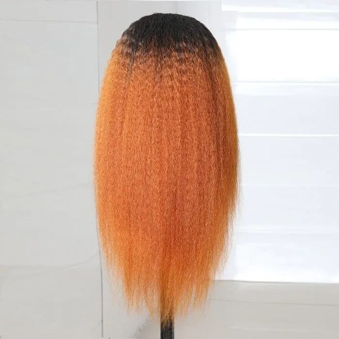 Kriyya U Part Wig Human Hair Kinky Straight T30 Ombre Brown Glueless Wigs U Shape Wigs