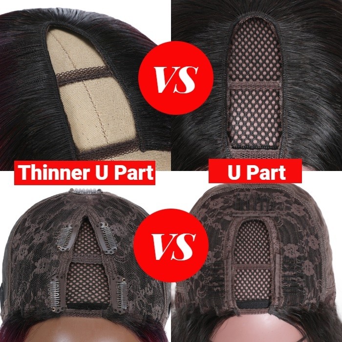 Kriyya Straight Human Hair Wig 1B99J Ombre Burgundy Upgrade U Part Wig Thinner U Part Wig