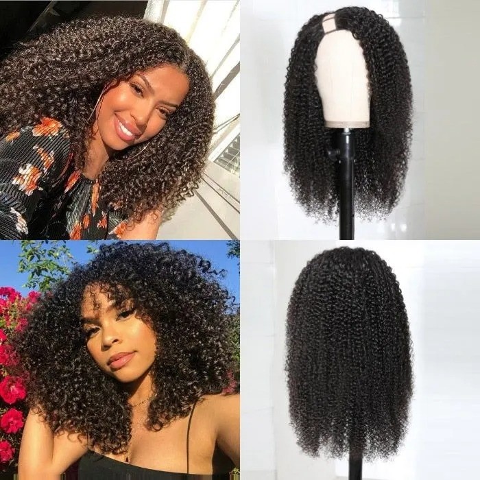 Kriyya Unprocessed Kinky Curly U Part Wig Human Hair 150% Density 2X4 Right U Part Wig