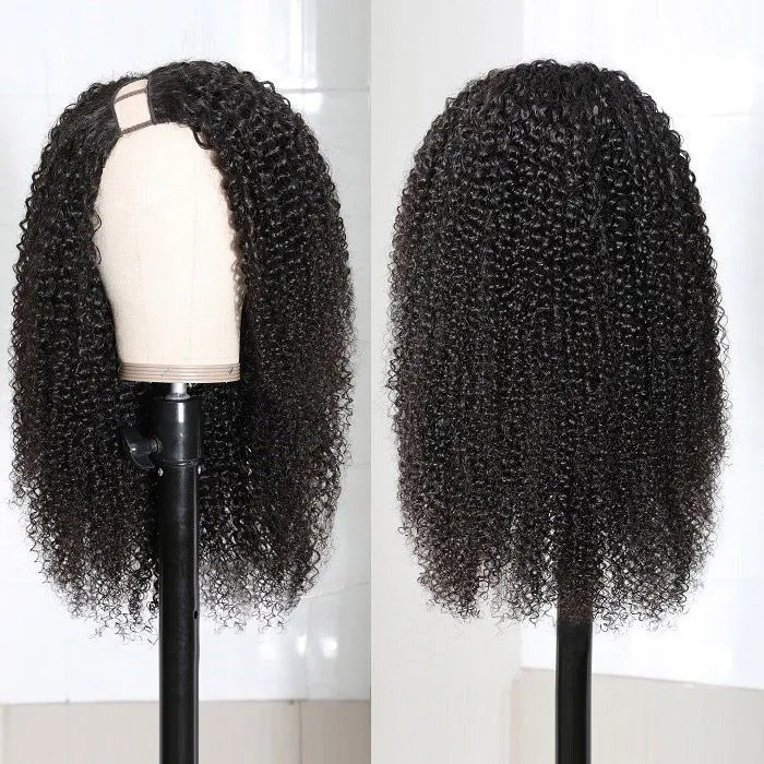 Kriyya Unprocessed Kinky Curly U Part Wig Human Hair 150% Density 2X4 Right U Part Wig