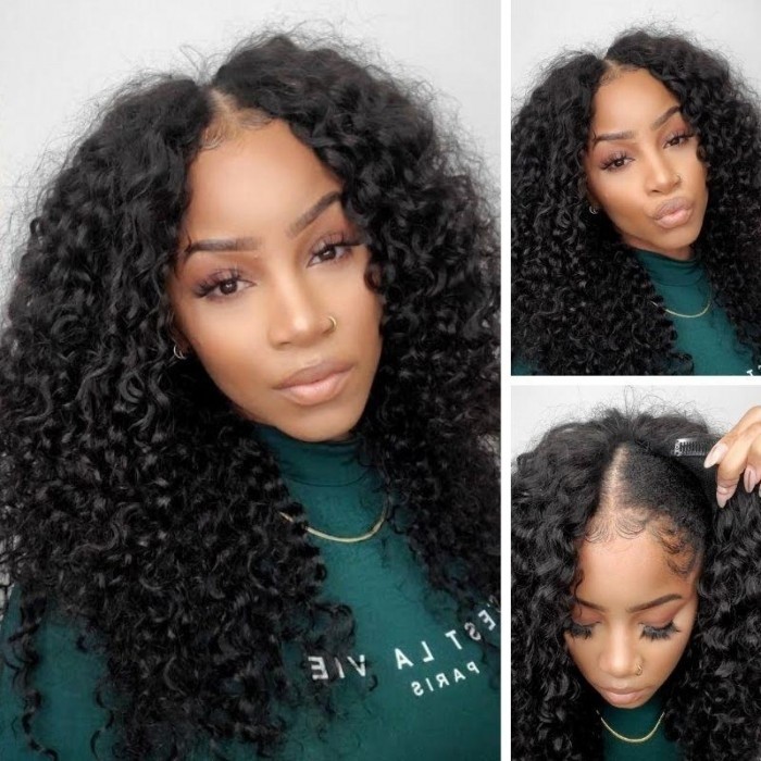Kriyya V Part Curly Wig No Leave Out Human Hair Wig Upgrade U Part Wig Natural Color