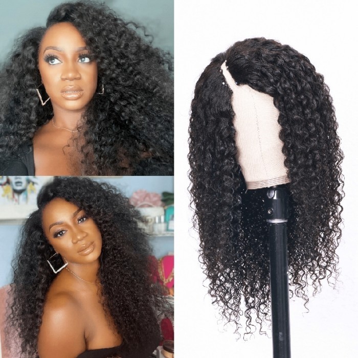 Kriyya V Part Curly Wig No Leave Out Human Hair Wig Upgrade U Part Wig Natural Color