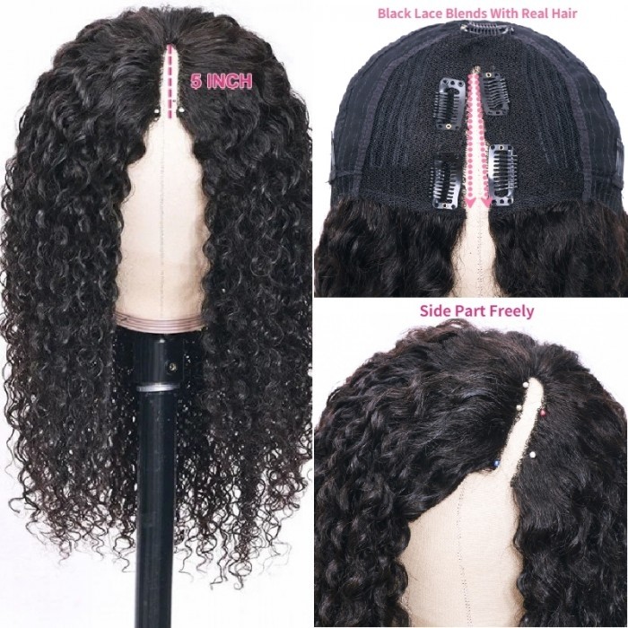 Kriyya V Part Curly Wig No Leave Out Human Hair Wig Upgrade U Part Wig Natural Color