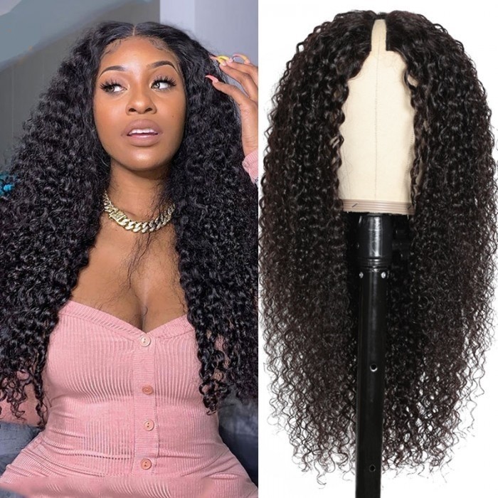 Kriyya V Part Curly Wig No Leave Out Human Hair Wig Upgrade U Part Wig Natural Color