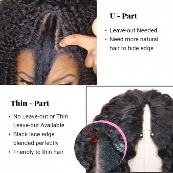 Kriyya V Part Curly Wig No Leave Out Human Hair Wig Upgrade U Part Wig Natural Color