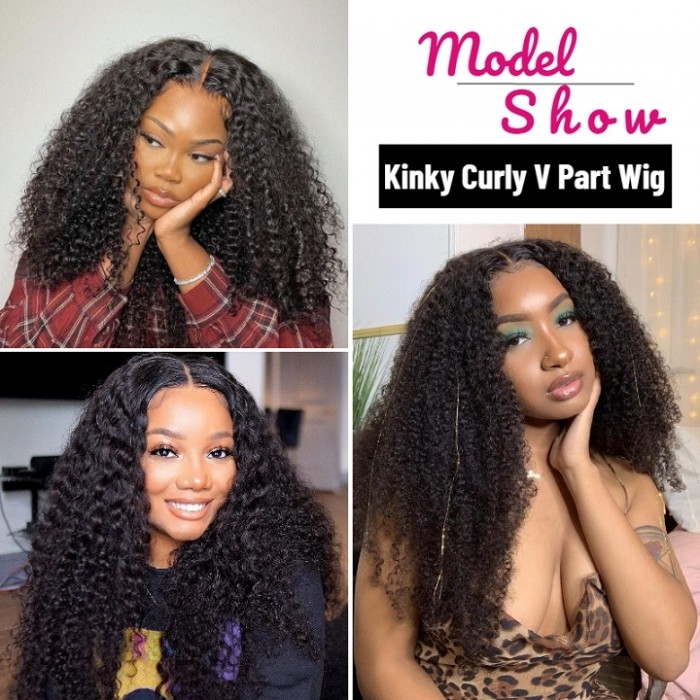 HOT: New V-Part Kinky Curly Wig No Leave Out