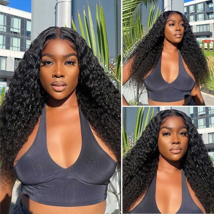 Glueless- V Part Curly No Leave Out No Gel Human Hair Wig 