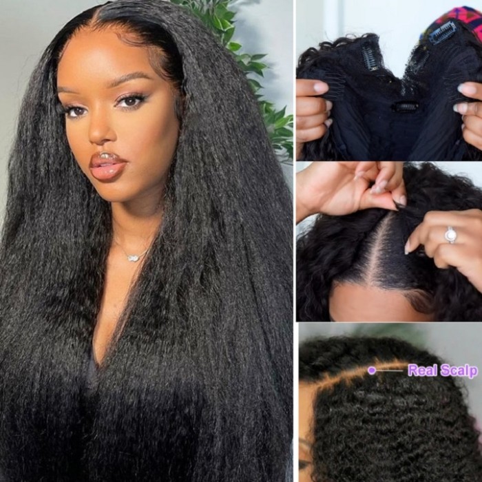 Kriyya V Part Yaki Straight Wig No Leave Out Human Hair Wig Upgrade U Part Wig Natural Color