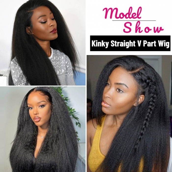Kriyya V Part Yaki Straight Wig No Leave Out Human Hair Wig Upgrade U Part Wig Natural Color
