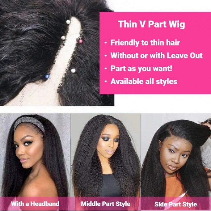 Kriyya V Part Yaki Straight Wig No Leave Out Human Hair Wig Upgrade U Part Wig Natural Color