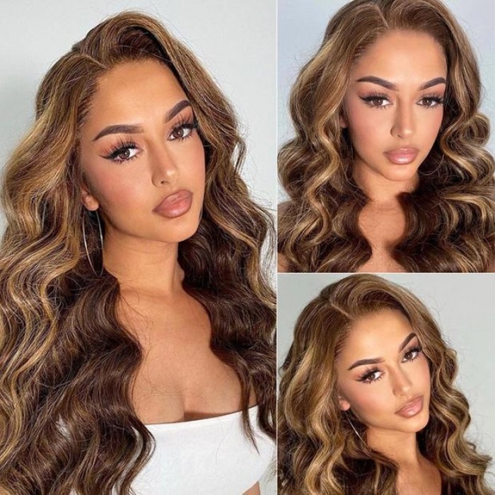 Kriyya Wand Curls Highlight Human Hair Wig Piano Color 13x4 Lace Front Wigs with Baby Hair