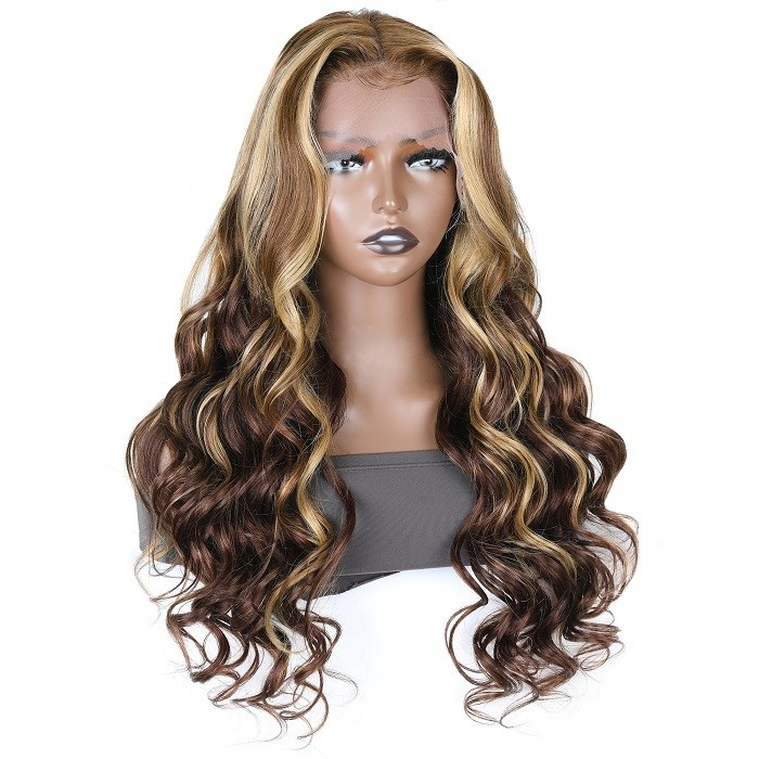 Kriyya Wand Curls Highlight Human Hair Wig Piano Color 13x4 Lace Front Wigs with Baby Hair