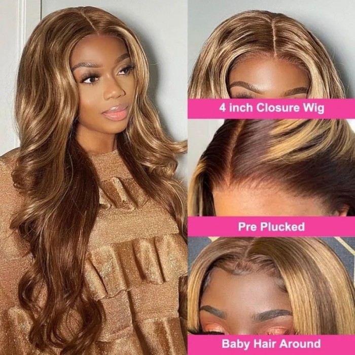 Kriyya Wand Curls Highlight Human Hair Wig Piano Color 13x4 Lace Front Wigs with Baby Hair
