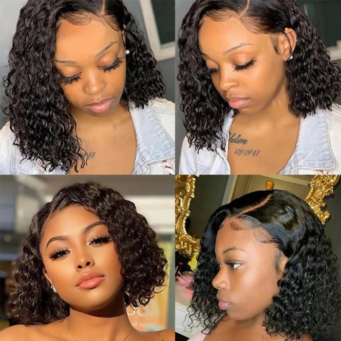 Kriyya Water Wave 4X4 Lace Closure Bob Wigs Short Virgin Human Hair Wigs With Baby Hair