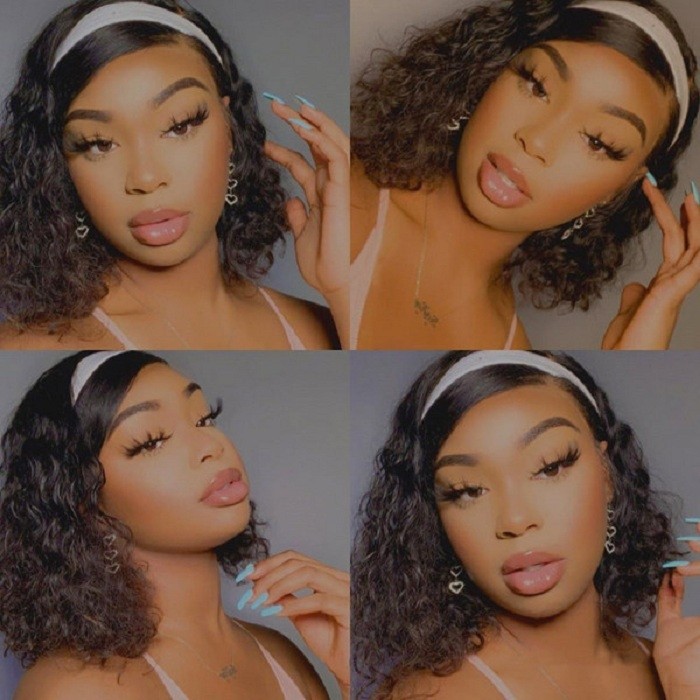 Kriyya Water Wave Headband Bob Wigs Human Hair Wigs 150% Density 10-14 Inch