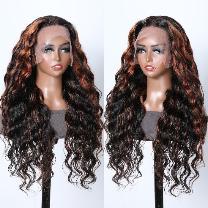 Kriyya Brown Copper Red Highlight 13X4 Lace Front Deep Body Wave Wigs 150% Density For Women