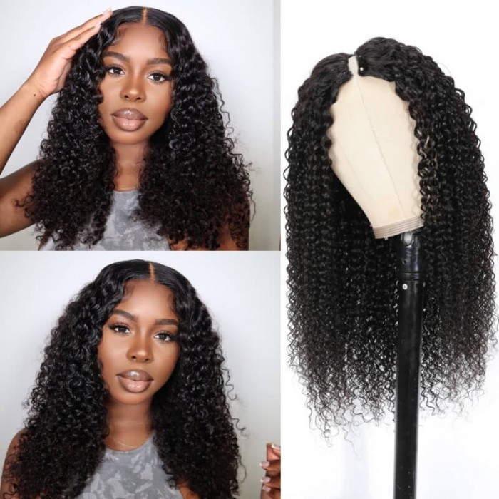 Kriyya Wet & Wavy Jerry Curly V-Part Wigs Virgin Hair One Can Changed Into  Two Styles 
