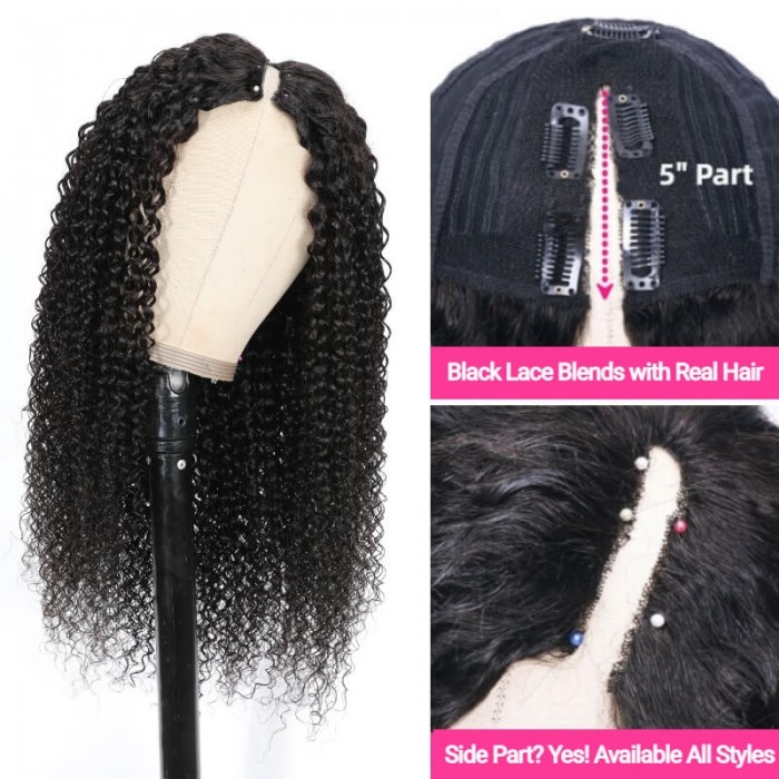 Kriyya Magic Wet and Wavy Jerry Curly V-Part Wigs Glueless Wig 2 in1 Dry Straight Wet Curly For Swimming
