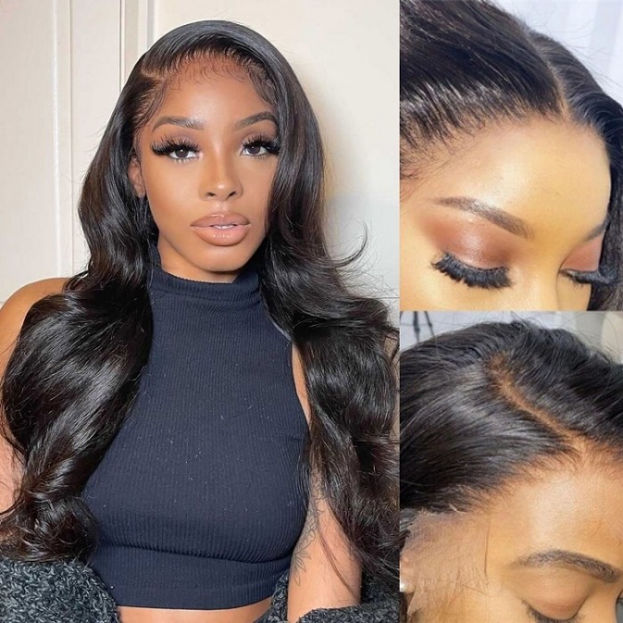 Kriyya 13x4 Lace Frontal Wig Body Wave Human Hair 180% Density Glueless Pre Plucked