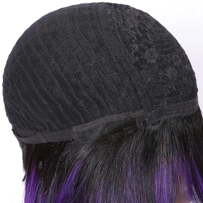 Kriyya Bob Glueless Wigs Purple Highlight Layered Bob Wigs With Bangs 150% Density