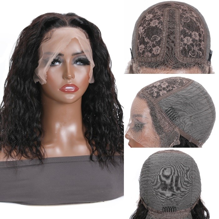 Kriyya Short Wavy Bob T Part Lace Front Wig 150% Density